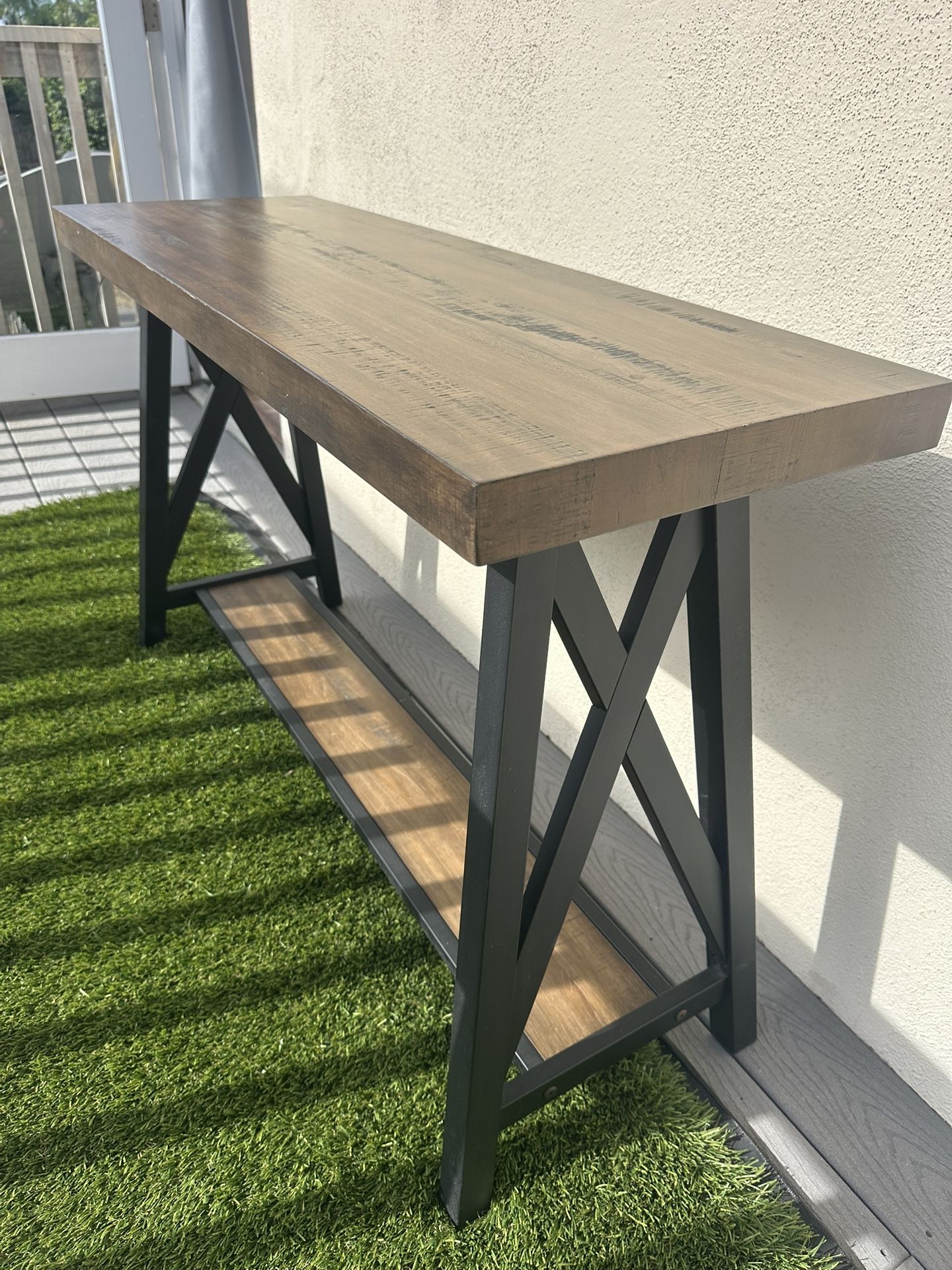 Modern Rustic Console Table w/ Wood Finish & Metal Frame