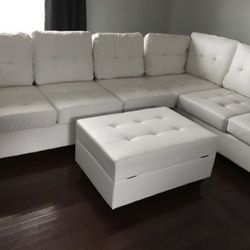 White Sectional & ottoman 