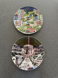 Anthropologie Christmas in the City Dessert Plates San Francisco Paris Set of 2