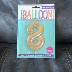 New Unique  34” Number 8 Giant Gold Foil Balloon Helium Or Air