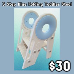 NEW 3 Step Blue Folding Toddler Stool: njft 
