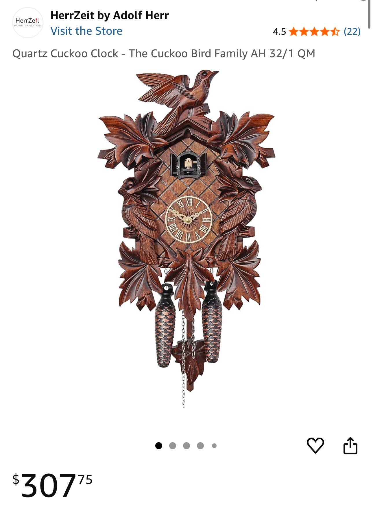 HerrZeit by Adolf Herr Quartz Cuckoo Clock - The Cuckoo Bird Fa.. AH 32/1 QM NEW