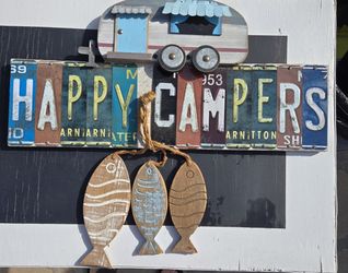 Happy Campers License Plate Decoration Sign.