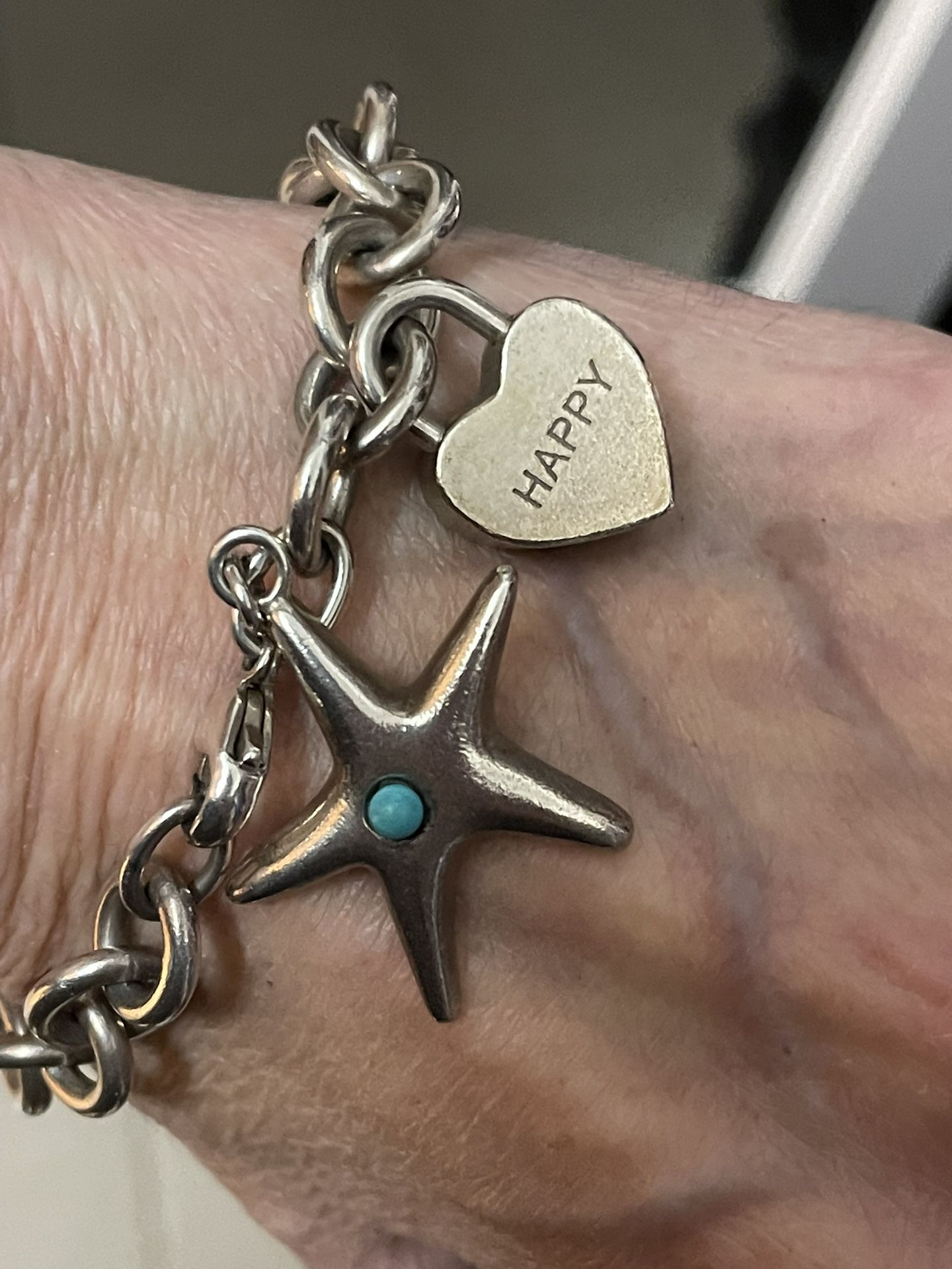 Tiffany & Co Sterling Silver Charm Bracelet- Includes Heart And Star With Turquoise Stone Charms-Reduced To $750 Or Best Offer! 