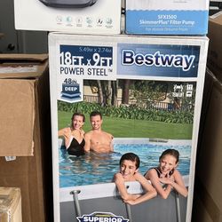 BRAND NEW IN BOX UNOPENED - Bestway Power Steel 18' x 9' x 48" Rectangular Metal Frame  Pool With NEW Robotic Cleaner and Filter Pump $799.00 Obo