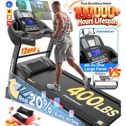 12MPH Folding Treadmill with 20% Auto Incline, 300-400 LB Capacity, Treadmills for Home Running Walking, 5.1HP Brushless Motor, Foldable Electric Trea