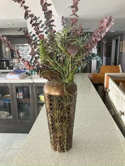 Metal Vase With Dried Flowers 