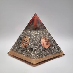 Red Jasper Orgonite Pyramid – Handmade Crystal Energy Sculpture with Jupiter Jasper, Rose Quartz, Amethyst, and Sacred Copper Geometry – 5.75” Tall

