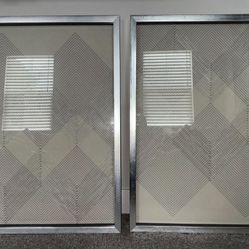  of 2 Modern Geometric Wall Art – Silver Framed