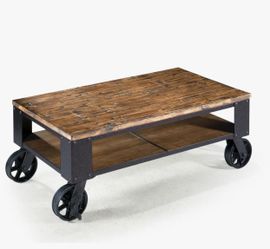 Contemporary Coffee Table with Shelf and Metal Casters