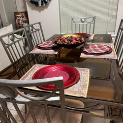 Dining Room Table With Glass And 6 Chairs-make Offer