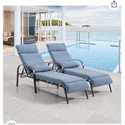 New Set Of 2 Outdoor Patio Pool Chaise Lounge With Cushion