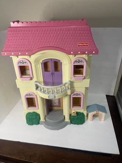 Fisher-Price Loving Family Grand Dollhouse VTG 1997 Pink Roof 4649 Plus Extras