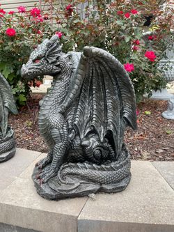 Beautiful solid concrete dragon statue 17” tall by 13” long