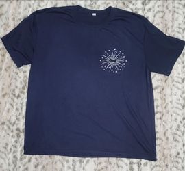 Unisex Navy Blue Graphic Tee with Fireworks & American Flag Accent