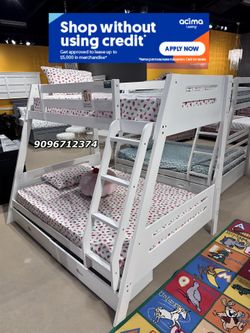 Twin Full White Bunkbed With Ortho Mattress Included