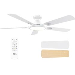 52 Inch Ceiling Fan with Light Remote Flush Mount DC Motor Dimmable LED White Ceiling Fan