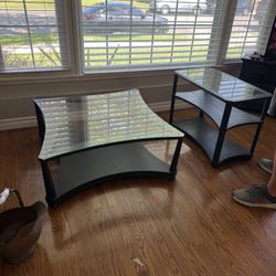 Mid century Modern Glass Coffee Table + Matching End Table – Set