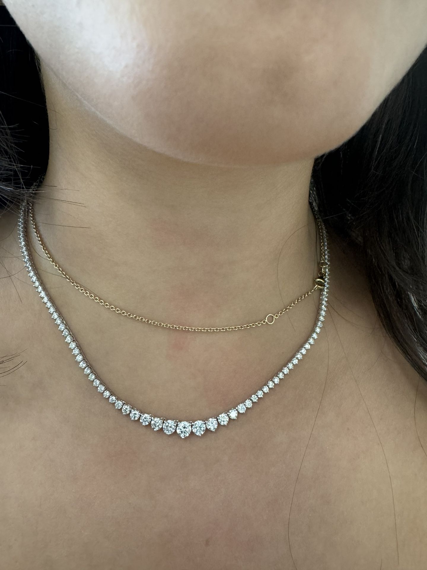 7CT Lab Grown Diamond Riviera Graduated Tennis Necklace 3prong 14k Gold