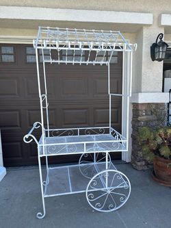 White Wrought Iron Flower/Candy Cart with Canopy