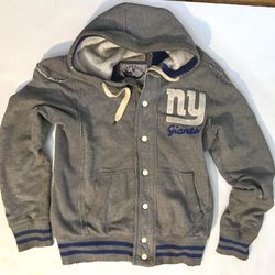 Vintage & Rare Mitchell & Ness Throwback Grey New York Giant Fur Hooded Sweatshirt/Jacket - Small