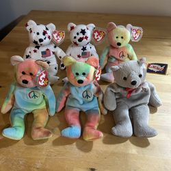 Ty Beanie Babies Bear Lot – Peace, USA Stars, Vintage Tagged Bundle
