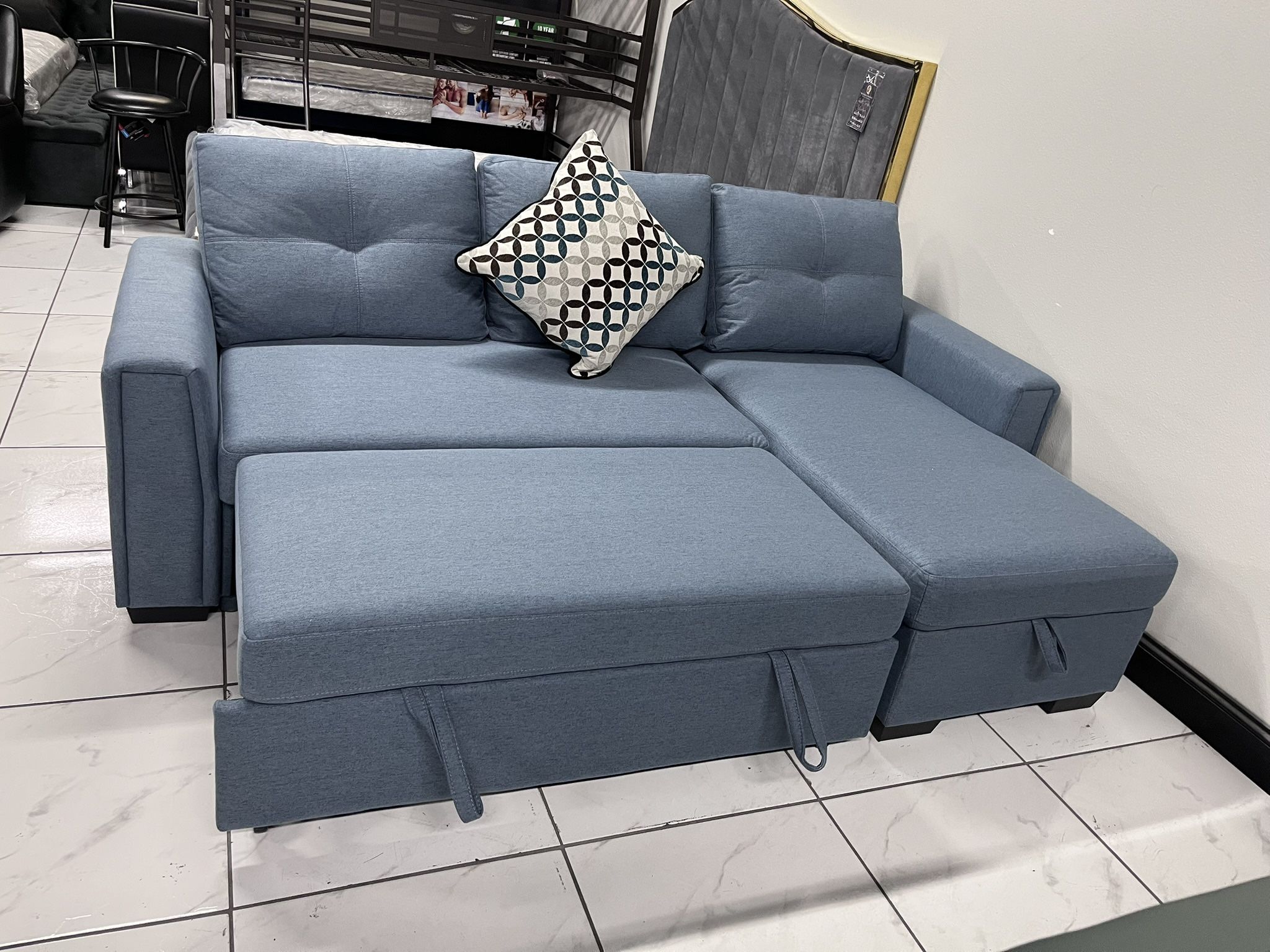 Sleeper Sectional 💙 Blue Fabric
