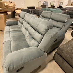 Soft Silver Grey Sofa And Loveseat Living Room Recliner Set Must Sell Can Deliver 