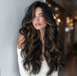 Long Brown human hair blend wig tangle resistant very soft