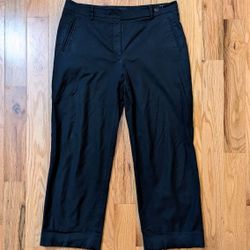 Piazza Sempione 48 Kate Pant US 12 Navy Flat Front Cuffed Crop Italian Cotton
