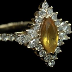 Yellow Sapphire Diamond Engagement Ring  10K Gold