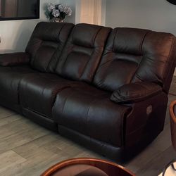 Dark brown Leather Sofa Power Recliner 