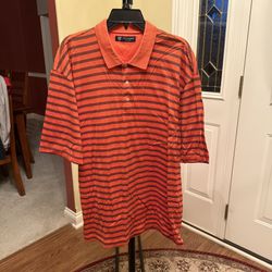 Oxford Orange and Navy Striped Golf Polo Shirt XL