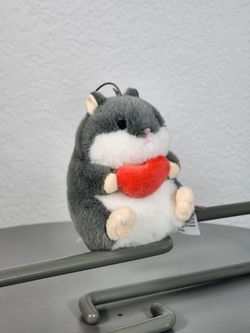 3.5" Grey Hamster with a Heart Keychain Charm Plush