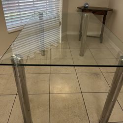 Dining Table Glass Top Chrome Legs 36x59” 