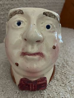 Belgium man head ceramic tobacco jar missing lid