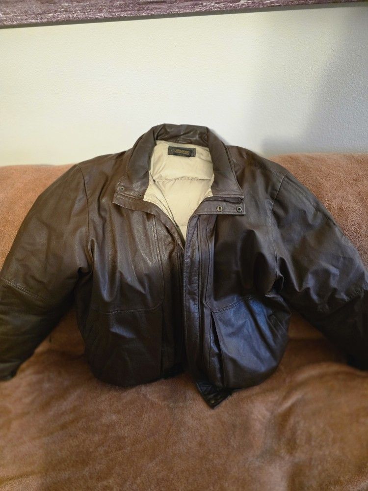 Eddie Bauer Goose Down Leather Jacket