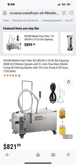 VEVOR Mobile Fryer Filter, 116 LBS/58 L/15.32 Gal Capacity, 300W