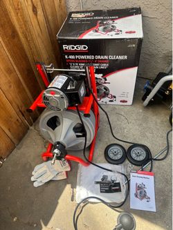 RIDGID K-400 Drain Cleaning Snake Auger 120-Volt Drum Machine with C-32IW 3/8 in. x 75 ft. Cable + 4-Piece Tool
