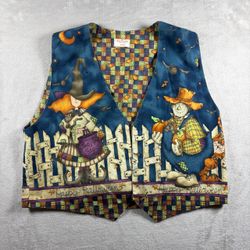 Vintage 80s 90s Halloween Vest Witch and Scarecrow Vest Ghost Women’s M/L #10A