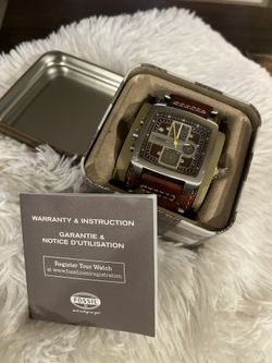 Fossil Leather Designer Chronograph Silver Dial Men's Watch-JR1197