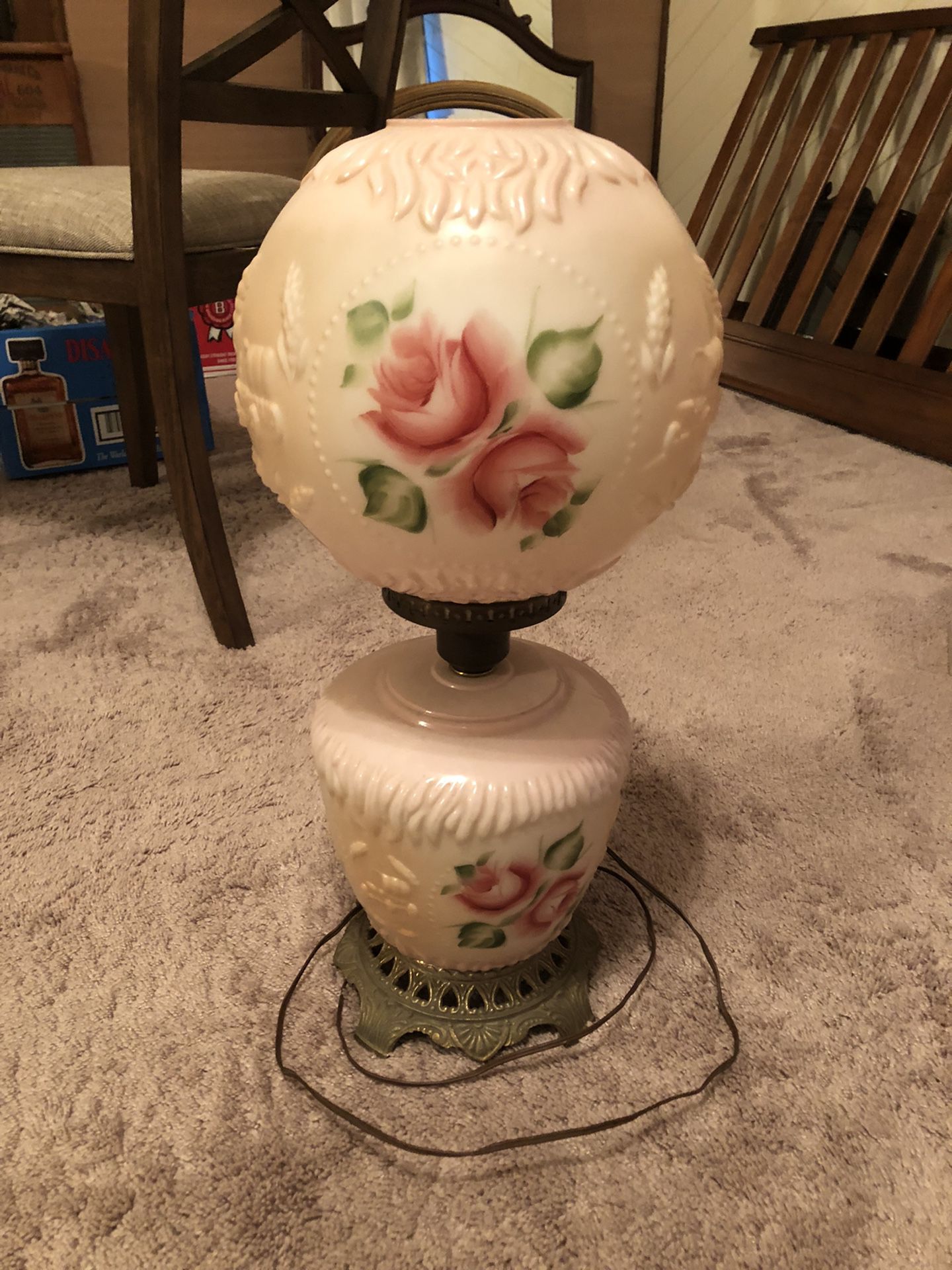 Antique Floral Globe Lamp