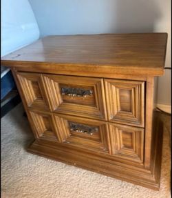 Matching vintage brutalist mcm solid wood nightstand set of 2