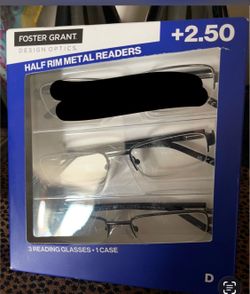 Foster Grant Readers, NEW +2.50 Half Rim Metal Readers
