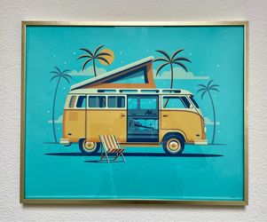 DKNG Studios "Laguna" VW Camper Screen Print in West Elm Polished Brass Frame (20x16)
