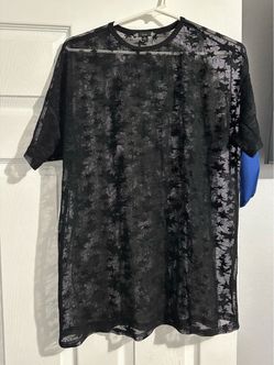 Iris Black Sheer Mesh Floral Top size M