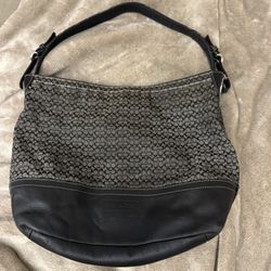 Coach Signature Jacquard Leather Canvas Bucket Tote Black Monogram 
