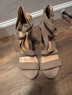 Lauren Conrad Taupe Braided Strap Block Heel Sandals