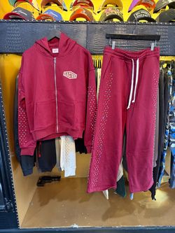 Cactus Rhinestone Tracksuit Set Burgundy