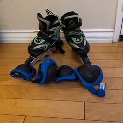 Gonex Inline youth Skates Small Green/Black Wheels, w/ Pads